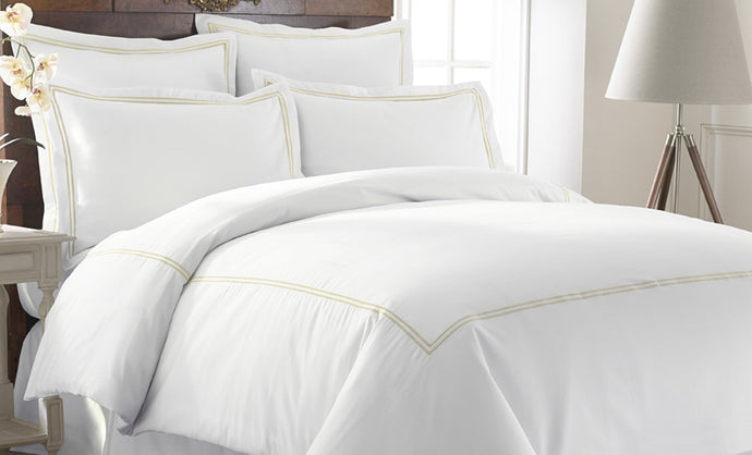 Hotel Collection T600 3 Piece Duvet Set White with Double Marrowing Warm Sand King