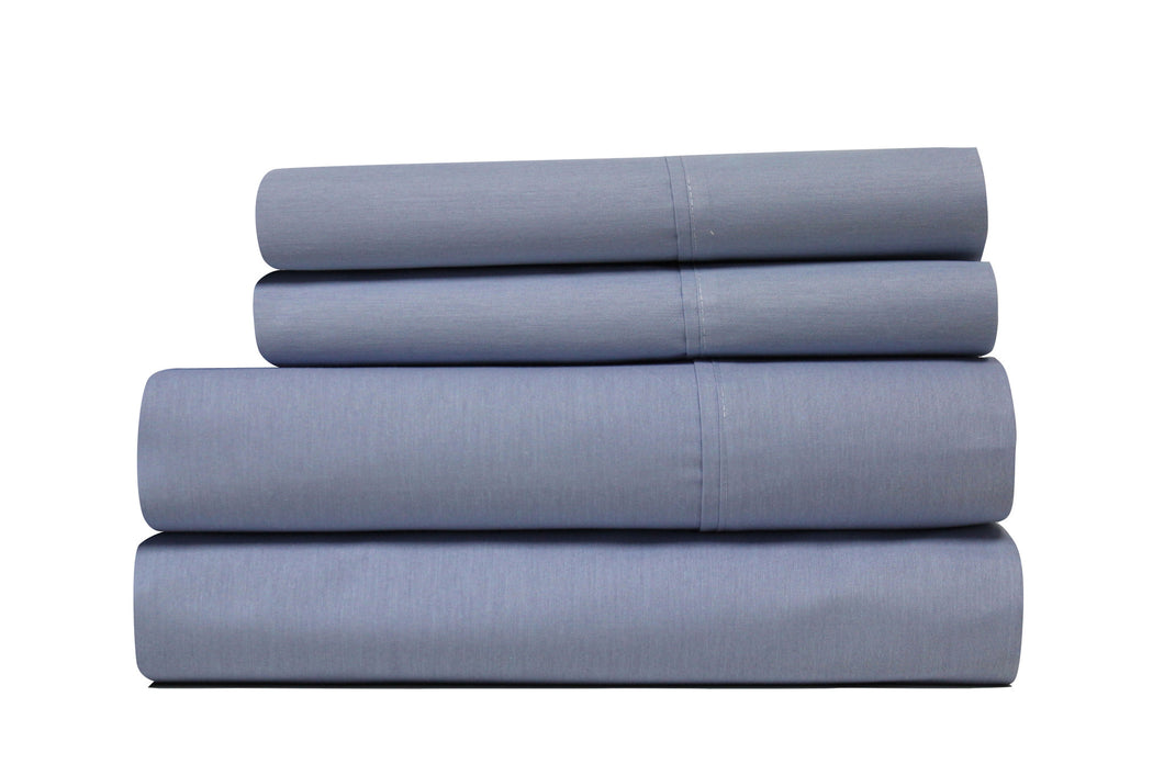 T300 Cotton rich 4 Piece Solid Sheet Set Blue King