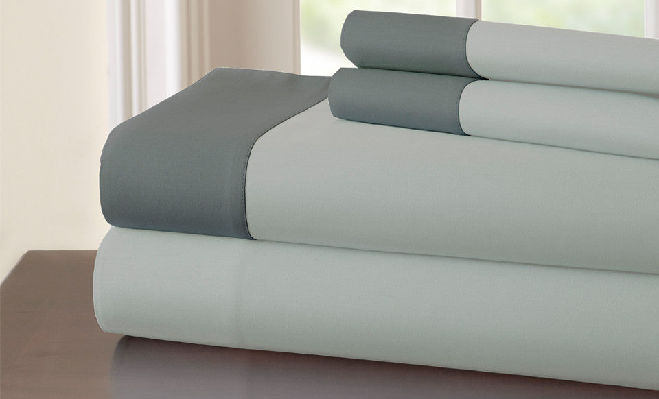 T400 100% Cotton 4 Piece Sheet Set with contrast hem Silver/Charcoal King