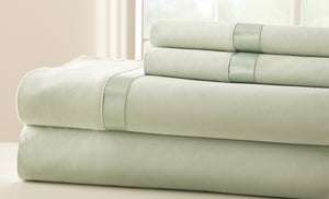 100% Cotton 4-Piece Sheet Set With Satin Band Soft Jade/Med Jade Queen