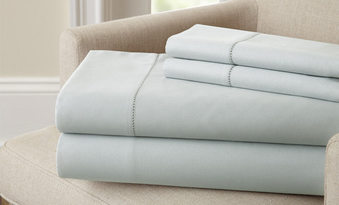 T400 100% Cotton 4 Piece Sheet Set with single hole hem Blue King