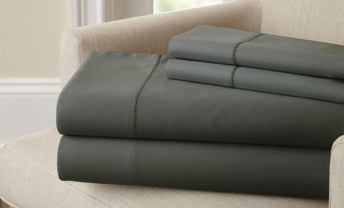 T400 100% Cotton 4 Piece Sheet Set with single hole hem Charcoal California King
