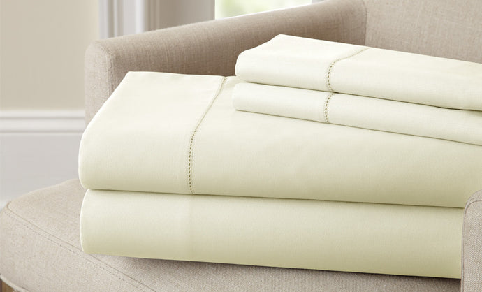 T400 100% Cotton 4 Piece Sheet Set with single hole hem Ivory King