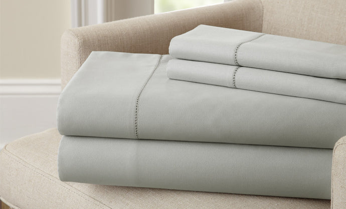 T400 100% Cotton 4 Piece Sheet Set with single hole hem Silver Queen