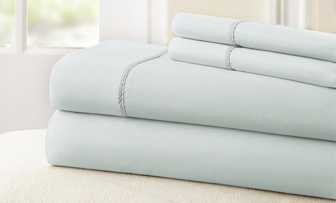 T400 100% Cotton 4 Piece Sheet Set with Rope hem Blue/White Queen