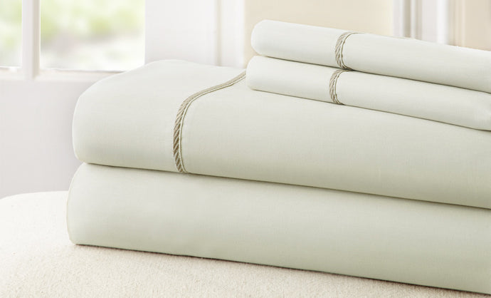 T400 100% Cotton 4 Piece Sheet Set with Rope hem Ivory/Taupe King