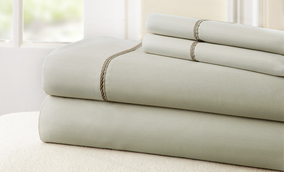 T400 100% Cotton 4 Piece Sheet Set with Rope hem Linen/Mocha King