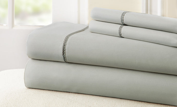 T400 100% Cotton 4 Piece Sheet Set with Rope hem Silver/Charcoal Queen
