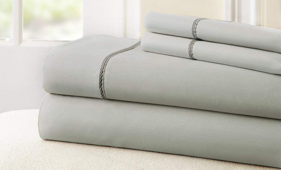 T400 100% Cotton 4 Piece Sheet Set with Rope hem Silver/Charcoal Queen