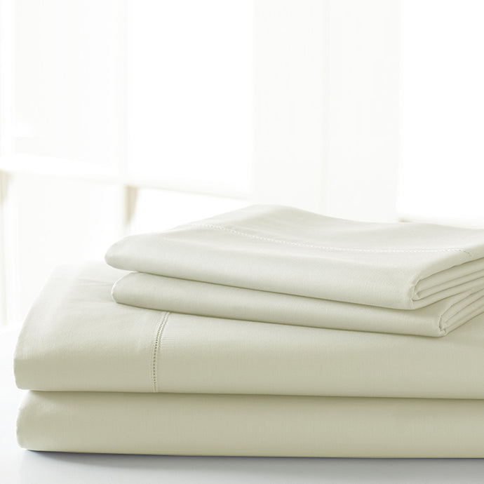 T600 Egyptian Cotton Rich 4 Piece Solid Sheet Set Ivory Queen