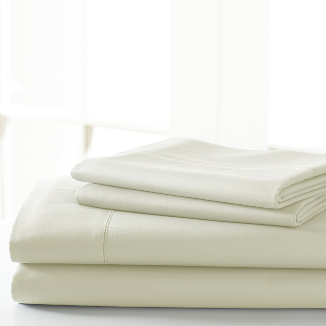 T600 Egyptian Cotton Rich 4 Piece Solid Sheet Set Ivory Queen