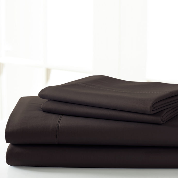 T600 Egyptian Cotton Rich 4 Piece Solid Sheet Set Mocha Queen