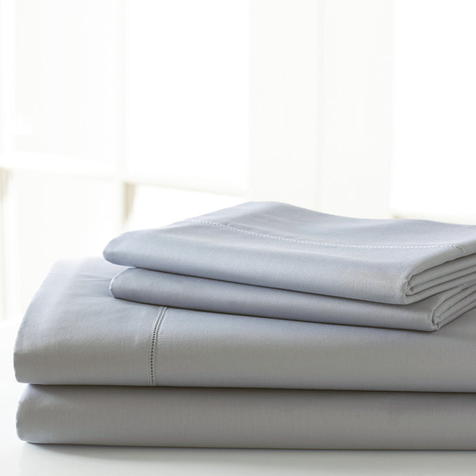 T600 Egyptian Cotton Rich 3 Piece Solid Sheet Set Silver Twin