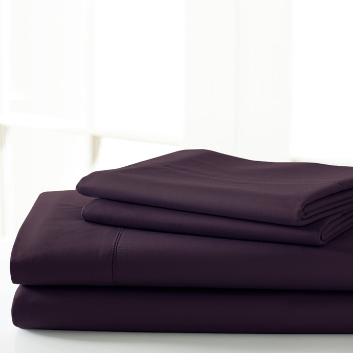T600 Egyptian Cotton Rich 4 Piece Solid Sheet Set Wine Queen