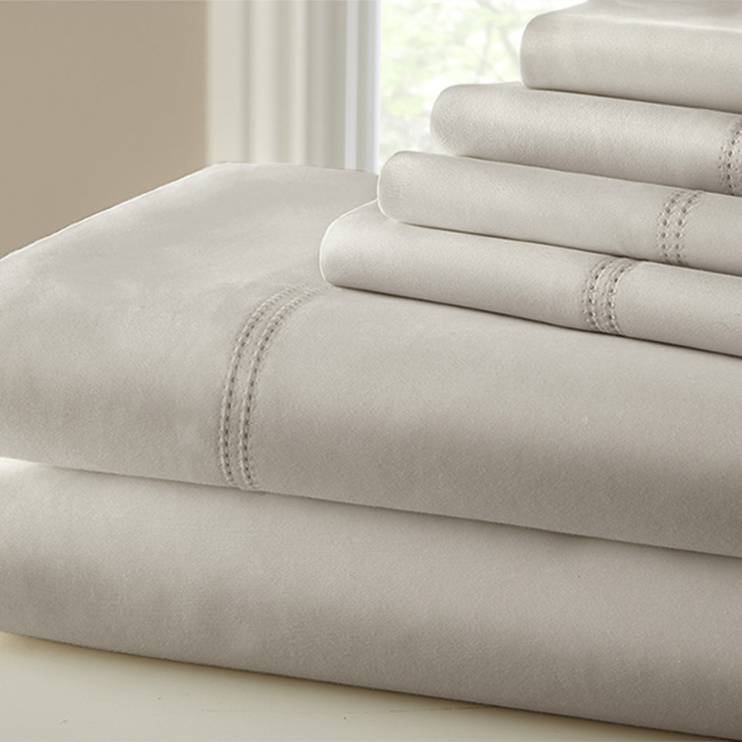 Symphony 1000 Thread Count Blend Double Hem Stitch 6-Piece Sheet Set Full Beige