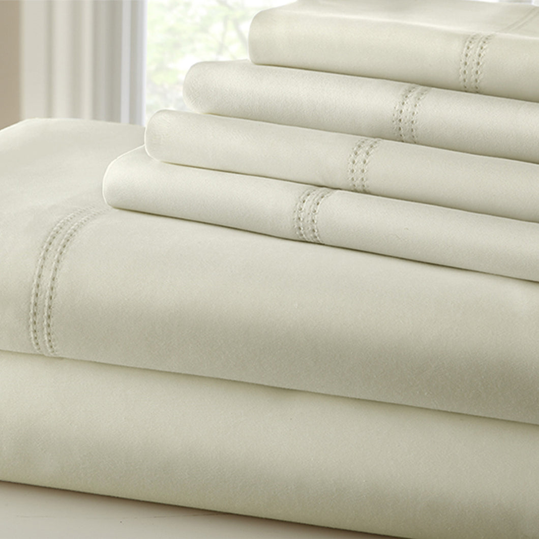 Symphony 1000 Thread Count Blend Double Hem Stitch 6-Piece Sheet Set Queen Ivory