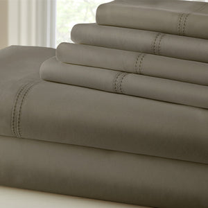 Symphony 1000 Thread Count Blend Double Hem Stitch 6-Piece Sheet Set California King Khaki
