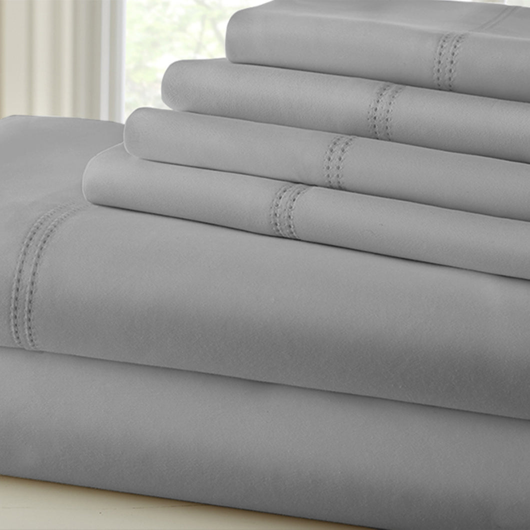 Symphony 1000 Thread Count Blend Double Hem Stitch 6-Piece Sheet Set Queen Platinum