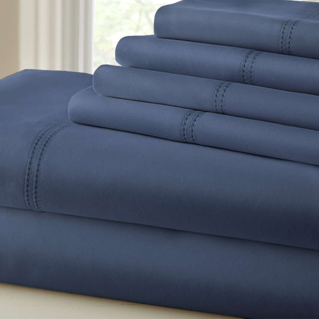 Symphony 1000 Thread Count Blend Double Hem Stitch 6-Piece Sheet Set King Slate