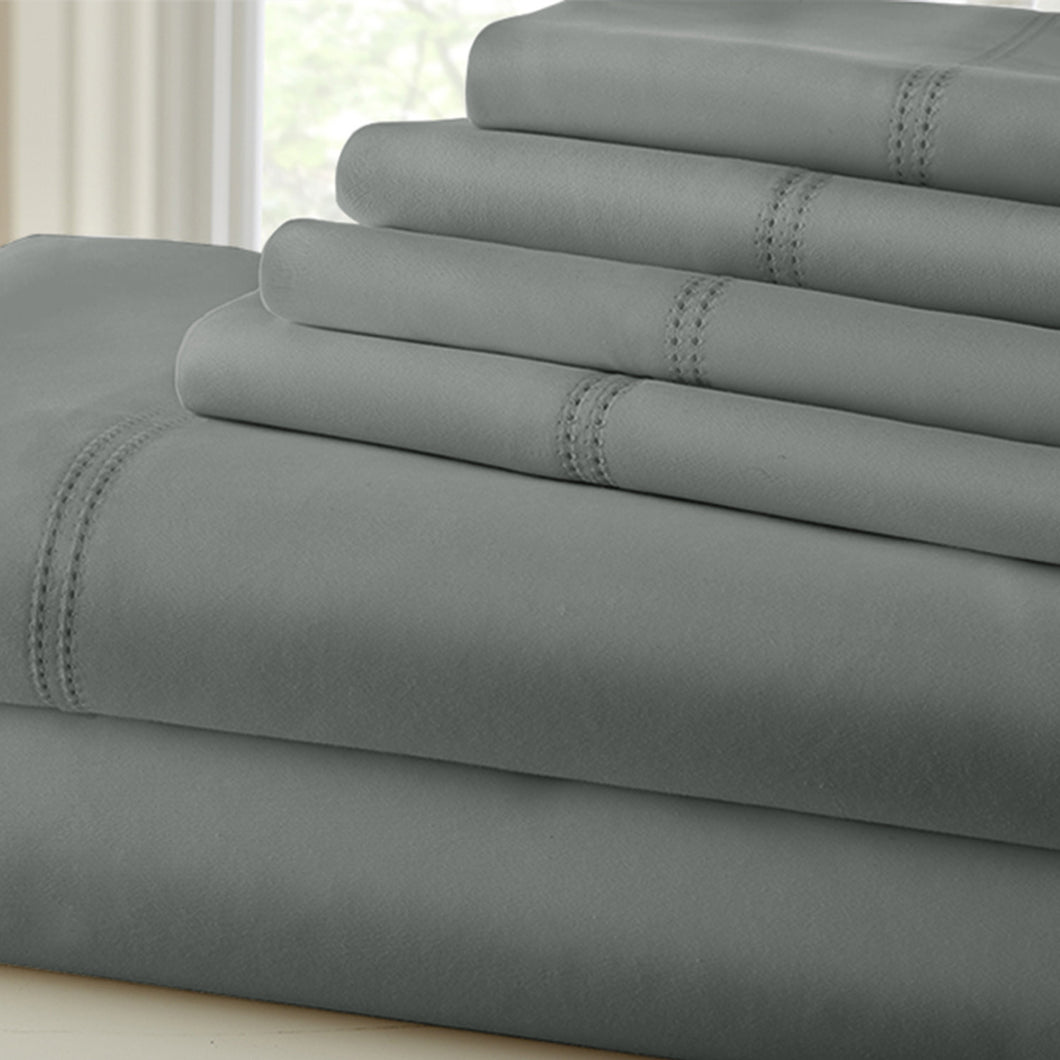 Symphony 1000 Thread Count Blend Double Hem Stitch 6-Piece Sheet Set Queen Sage