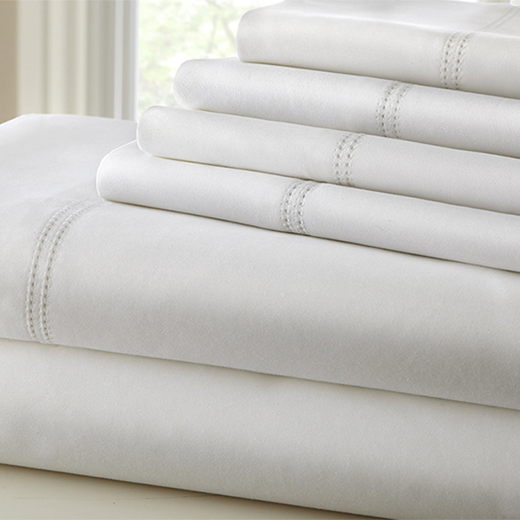 Symphony 1000 Thread Count Blend Double Hem Stitch 6-Piece Sheet Set Queen White