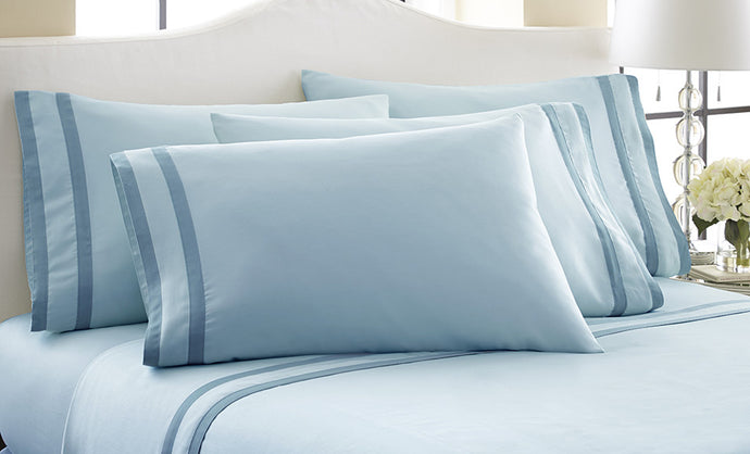 1000 Thread Count 6-Piece Sheet Set With Double Satin Band Sterling Blue/Celestial Blue Queen