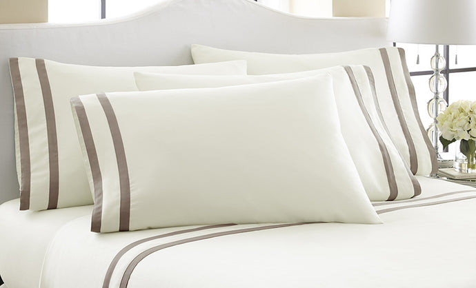 1000 Thread Count 6-Piece Sheet Set With Double Satin Band Ivory/Mocha Queen