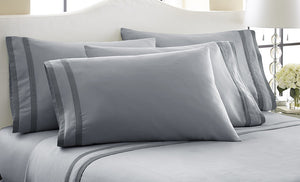 1000 Thread Count 6-Piece Sheet Set With Double Satin Band Silver/Graphite Full