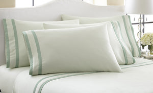 1000 Thread Count 6-Piece Sheet Set With Double Satin Band Soft Jade/Dark Jade Full