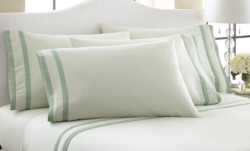 1000 Thread Count 6-Piece Sheet Set With Double Satin Band Soft Jade/Dark Jade Full