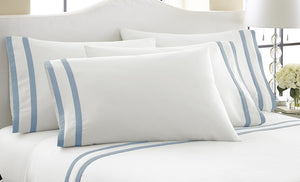 1000 Thread Count 6-Piece Sheet Set With Double Satin Band White/Celestial Blue Queen