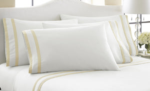 1000 Thread Count 6-Piece Sheet Set With Double Satin Band White/Ivory Queen