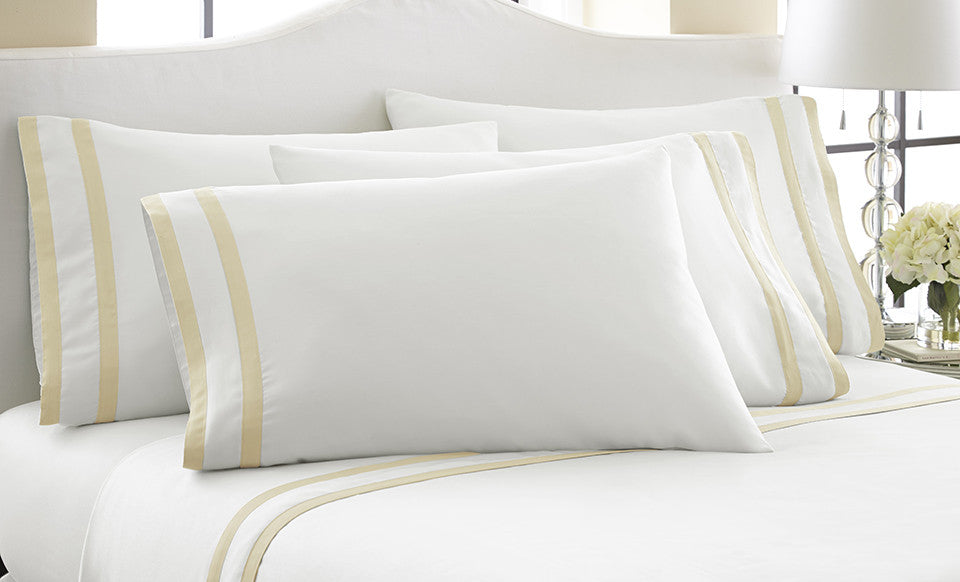 1000 Thread Count 6-Piece Sheet Set With Double Satin Band White/Ivory Queen
