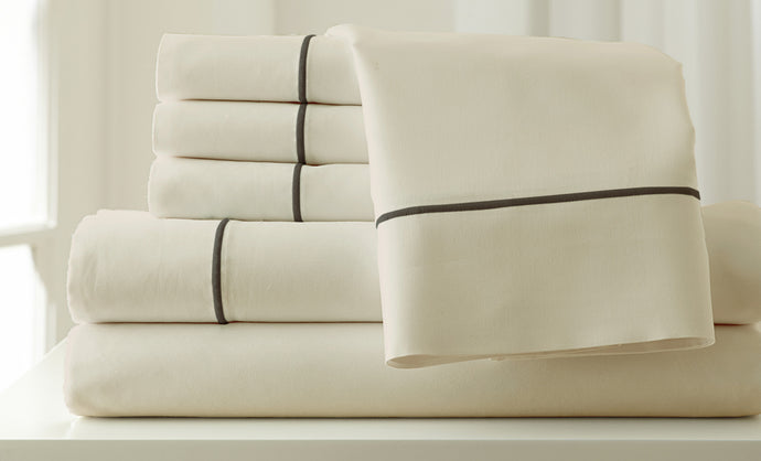 Italian Hotel Collection 1000 Thread count 6 Piece Sheet Set Ivory/Mocha King Ivory/Mocha King