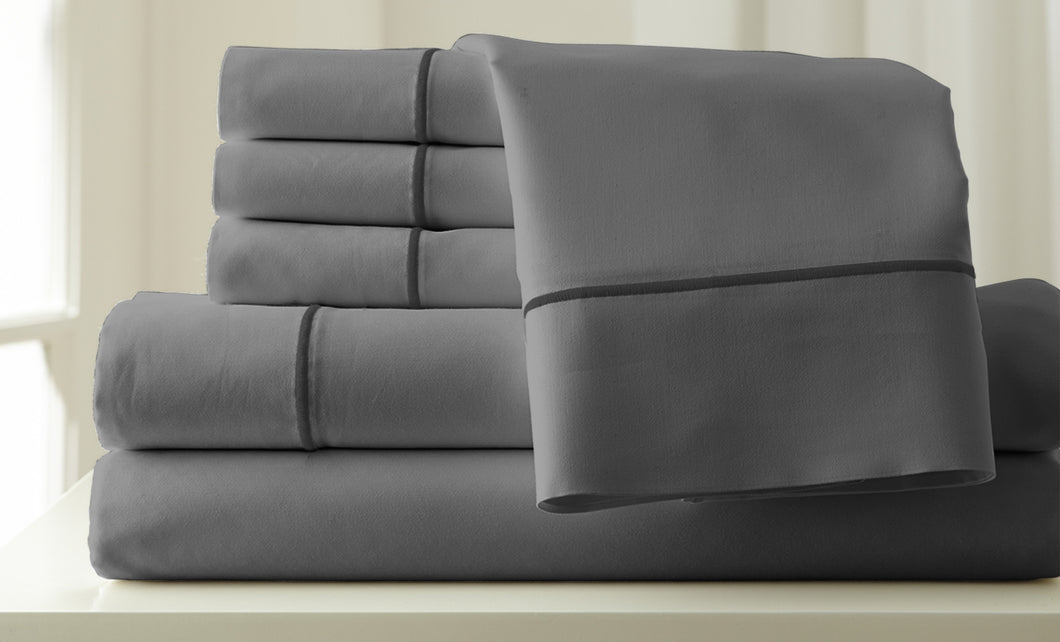 Italian Hotel Collection 1000 Thread count 6 Piece Sheet Set Silver/Graphite Queen Grey Queen