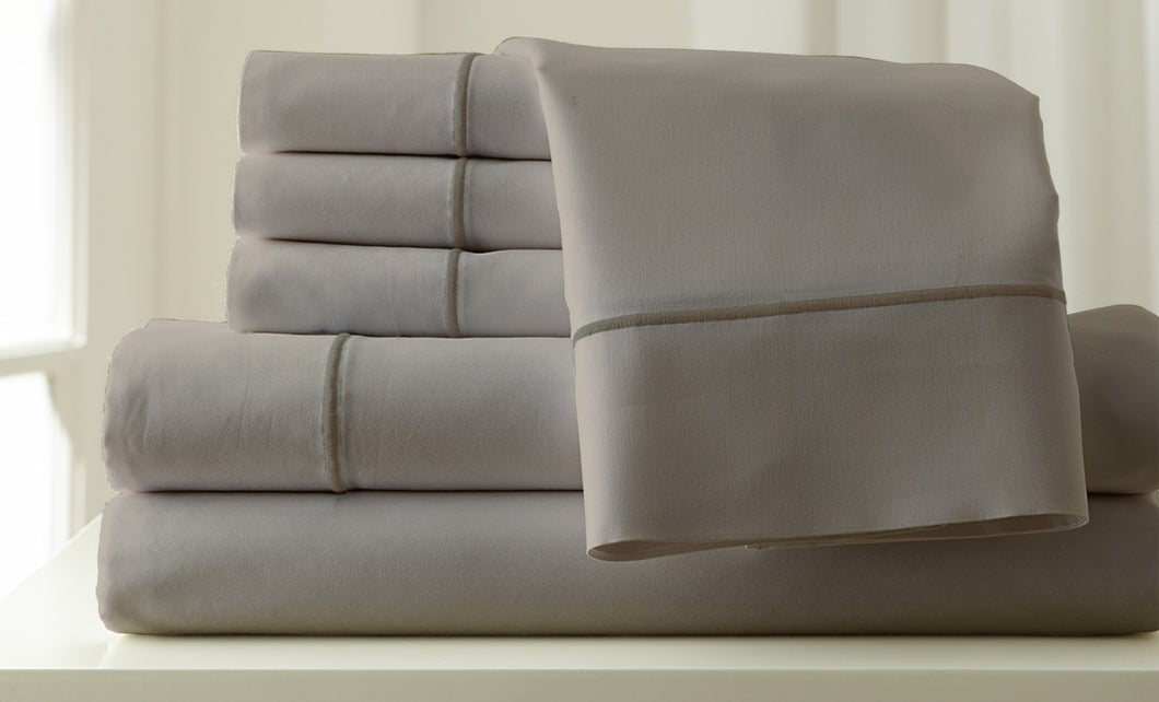 Italian Hotel Collection 1000 Thread count 6 Piece Sheet Set Oxford Taupe/Taupe Queen Taupe Queen
