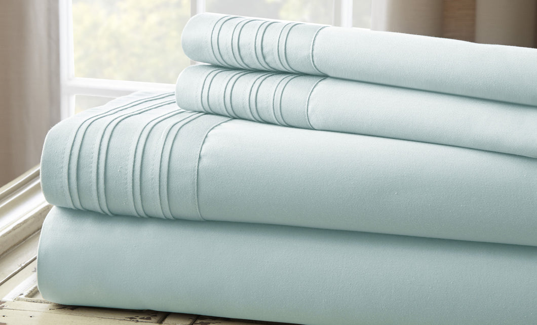 1000 Thread Count 4-Piece Sheet Set with Pleated Hem Misty Blue King