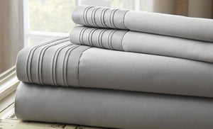 1000 Thread Count 4-Piece Sheet Set with Pleated Hem Gray Queen