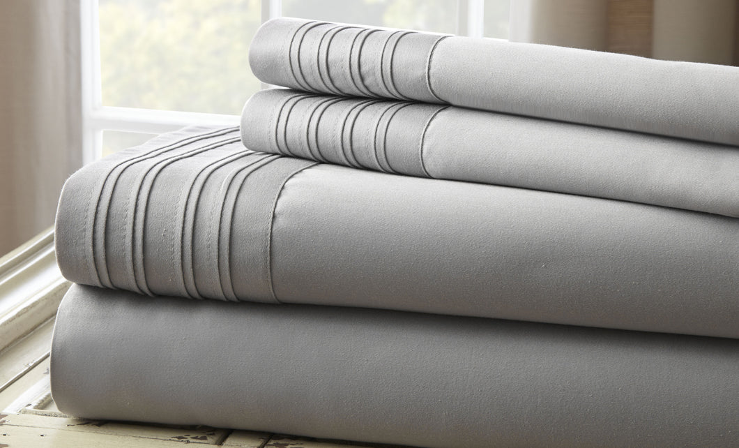 1000 Thread Count 4-Piece Sheet Set with Pleated Hem Gray Queen