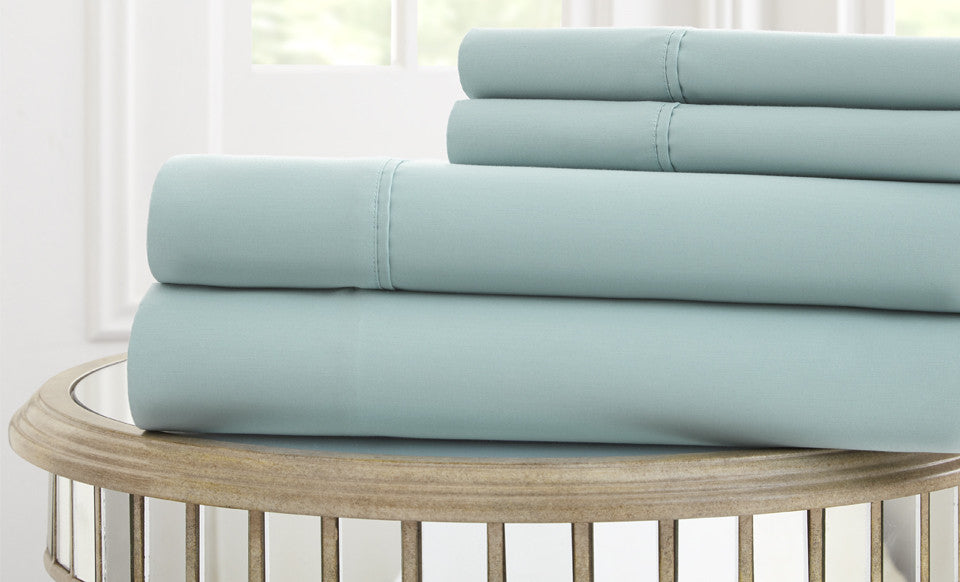 T1000 100% Cotton Solid 4 Piece Sheet Set Celestial Blue King