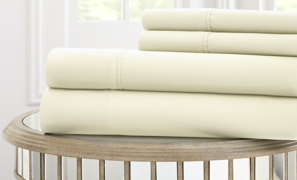 T1000 100% Cotton Solid 4 Piece Sheet Set Ivory California King