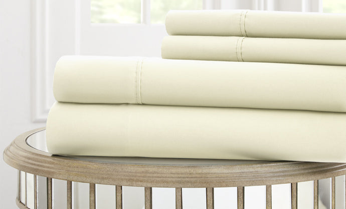 T1000 100% Cotton Solid 4 Piece Sheet Set Ivory Queen