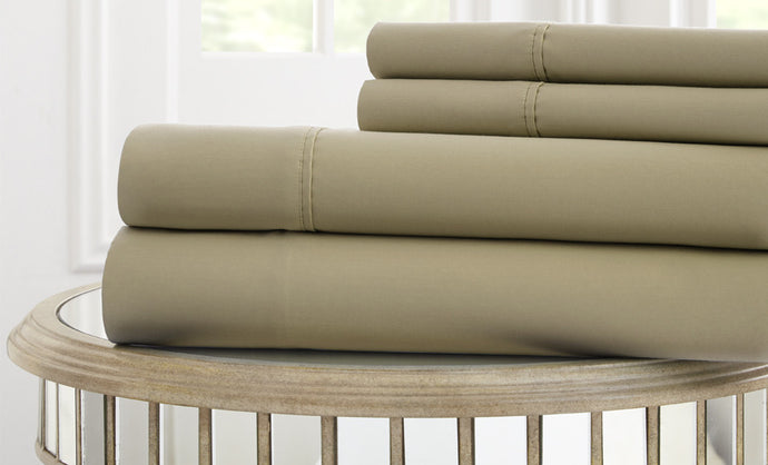 T1000 100% Cotton Solid 4 Piece Sheet Set Linen Queen