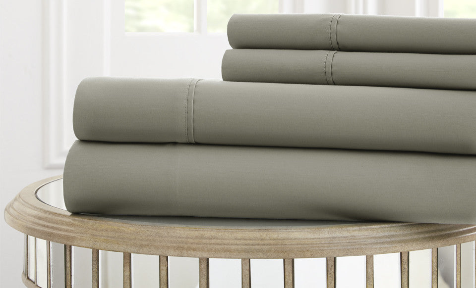 T1000 100% Cotton Solid 4 Piece Sheet Set Platinum Queen