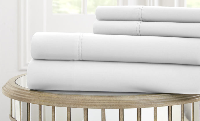 T1000 100% Cotton Solid 4 Piece Sheet Set White Queen