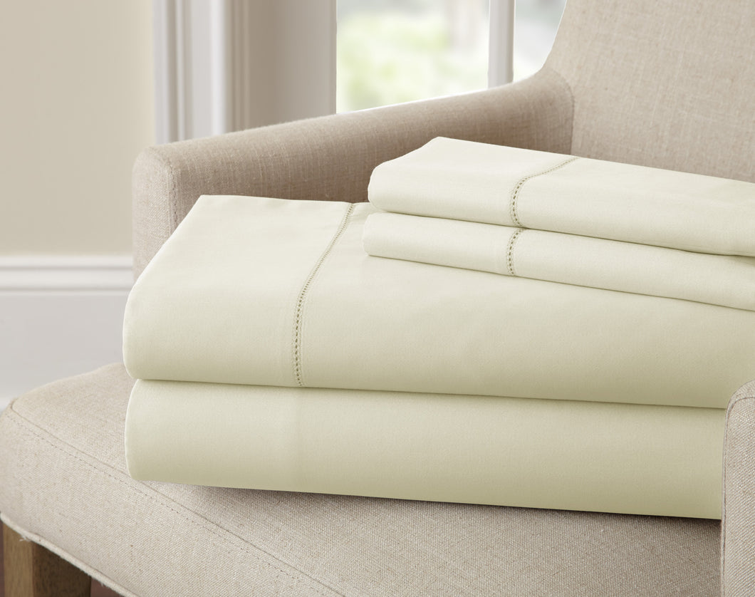1500 TC Egyptian cotton rich solid 4 Piece Sheet Set Ivory Queen