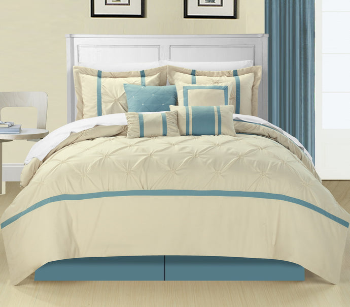 Chic Home Valde Beige Queen - 8 pc Embroidered Comforter Set