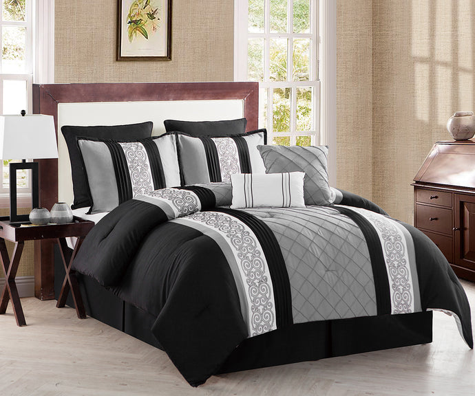 Farion 8 Piece Queen Comforter Set In Black/White