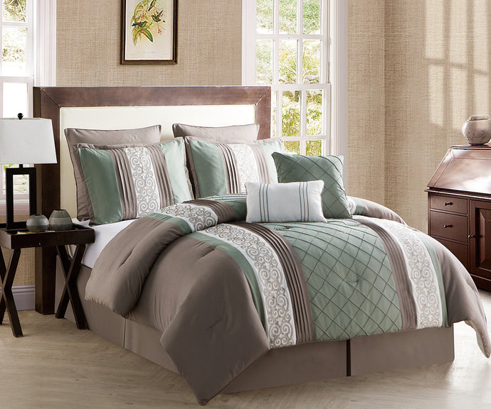 Farion 8 Piece Queen Comforter Set In Green/Chocolate