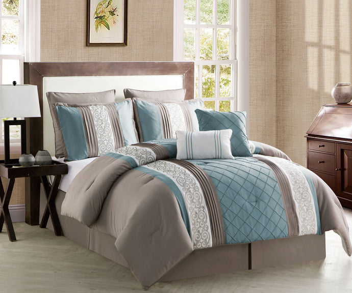 Farion 8 Piece King Comforter Set In Blue/Taupe
